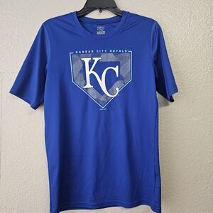 Kansas City Royals Youth XL Blue Performance T-Shirt KC Logo MLB Gameday K370